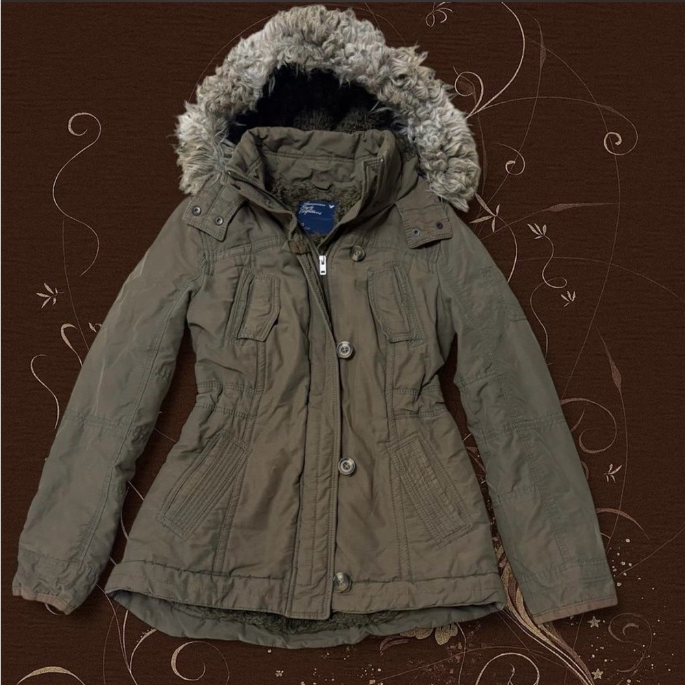 American Eagle Outfitters Olive Green Faux-Fur Hood Jacket | bella swan twilight